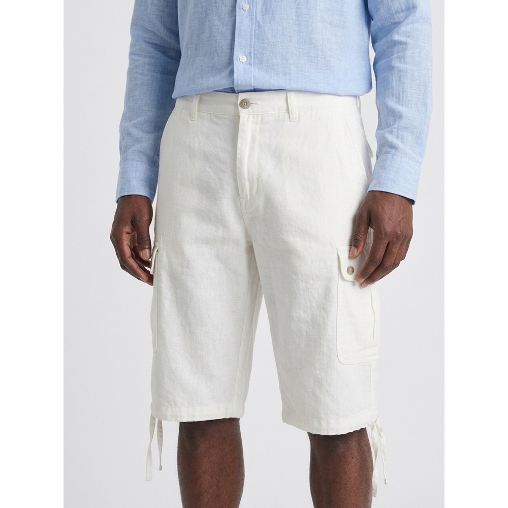(10/b48)Perry Ellis Mens White Linen Blend Cargo Shorts Size 38